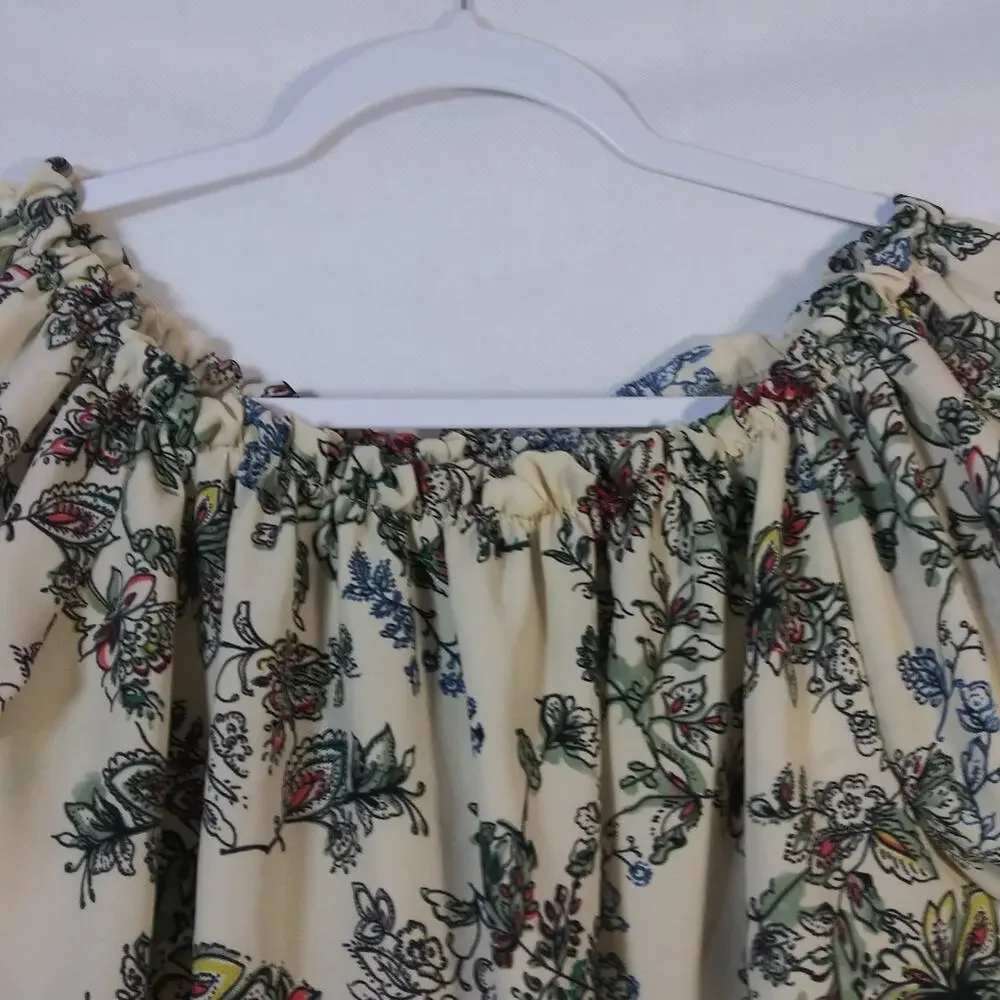 January 7 Cream Floral Short Sleeve Off Shoulder Top Size M - Picture 4 of 5